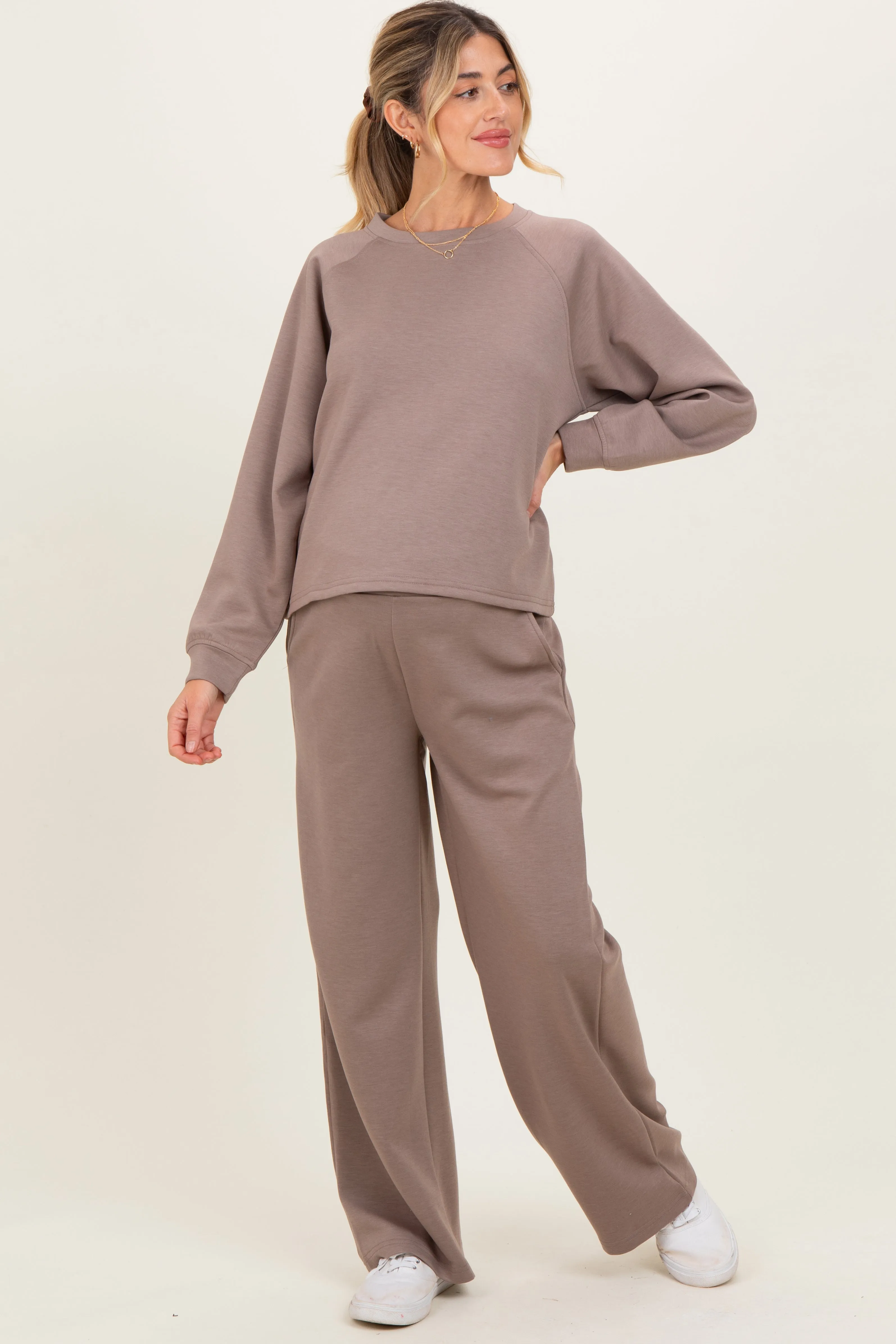 Mocha Crewneck Pullover Pant Maternity Set sold by Pinkblush product image thumbnail 2