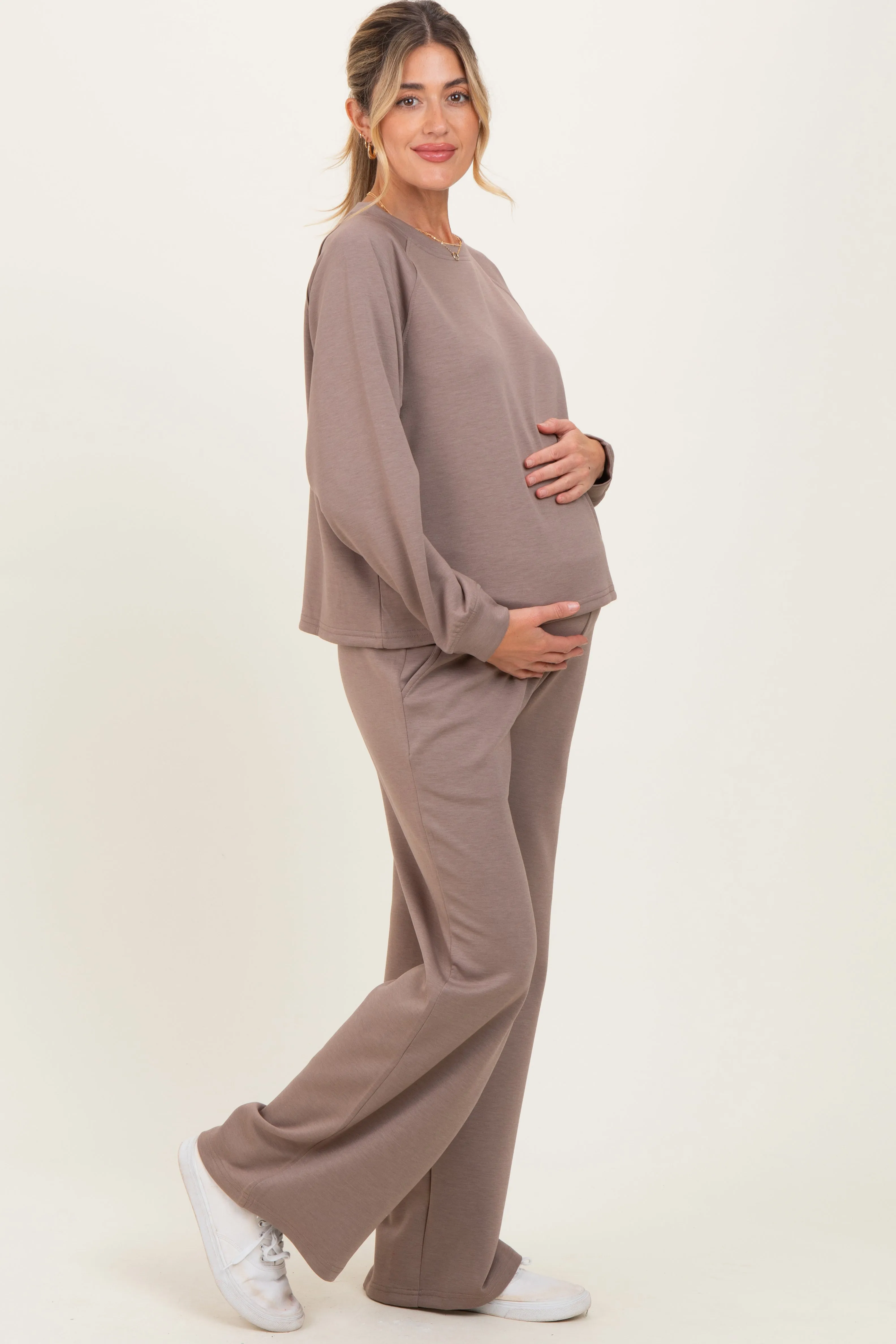 Mocha Crewneck Pullover Pant Maternity Set sold by Pinkblush product image thumbnail 3