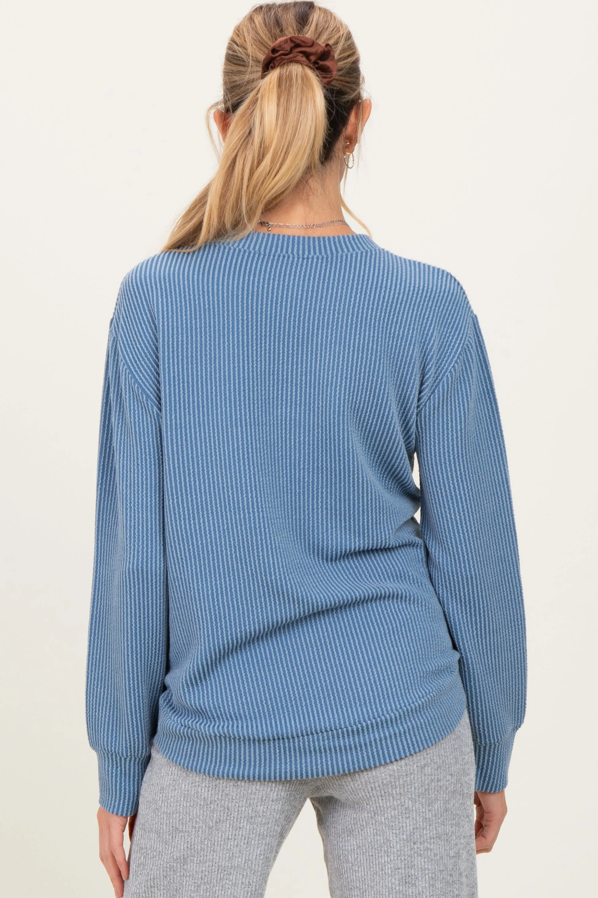 Dusty Blue Textured Rib Crew Neck Maternity Long Sleeve sold by Pinkblush product image thumbnail 4