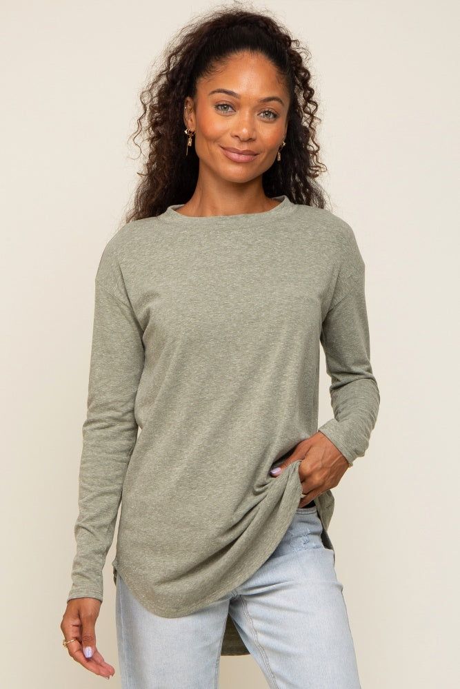 Sage Long Sleeve Curved Hem Top sold by Pinkblush