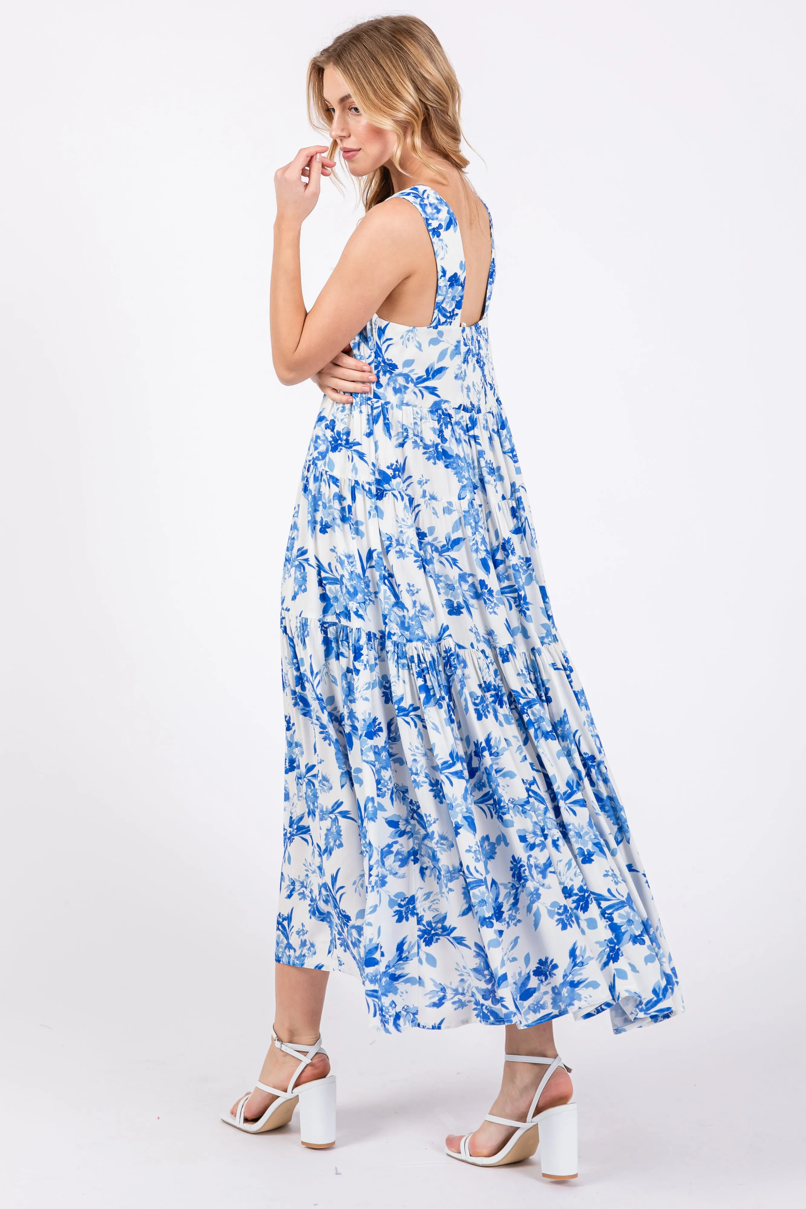 Blue Floral Sleeveless Tiered Maxi Dress sold by Pinkblush product image thumbnail 3