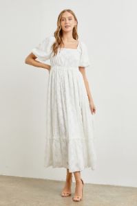 White Floral Chiffon Smocked Square Neck Maternity Maxi Dress sold by Pinkblush