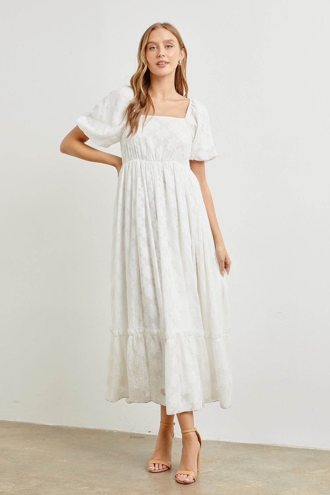 White Floral Chiffon Smocked Square Neck Maternity Maxi Dress sold by Pinkblush product image thumbnail 5