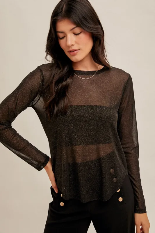 Black Mesh Fly Away Back Long Sleeve Tee sold by Pinkblush