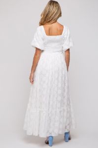 White Floral Chiffon Smocked Square Neck Maternity Maxi Dress sold by Pinkblush