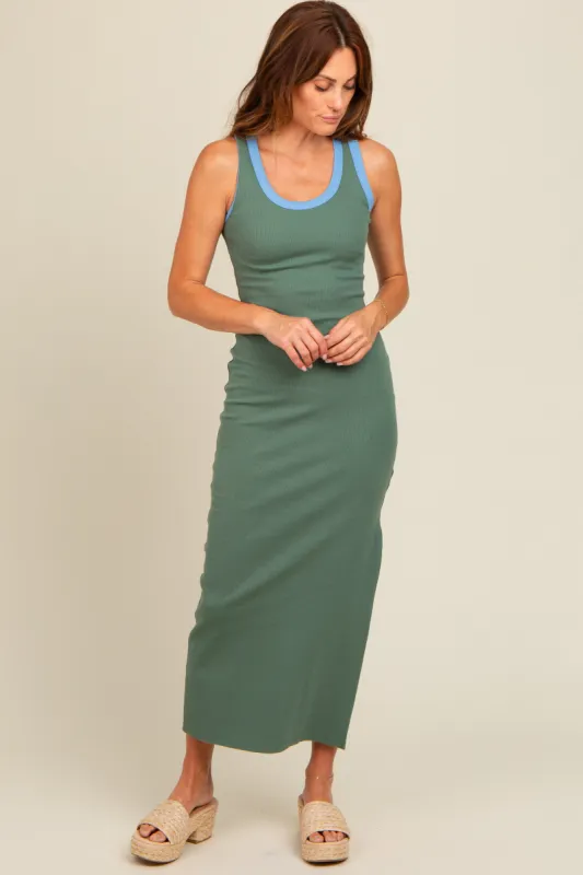 Olive Colorblock Side Slit Maxi Dress sold by Pinkblush