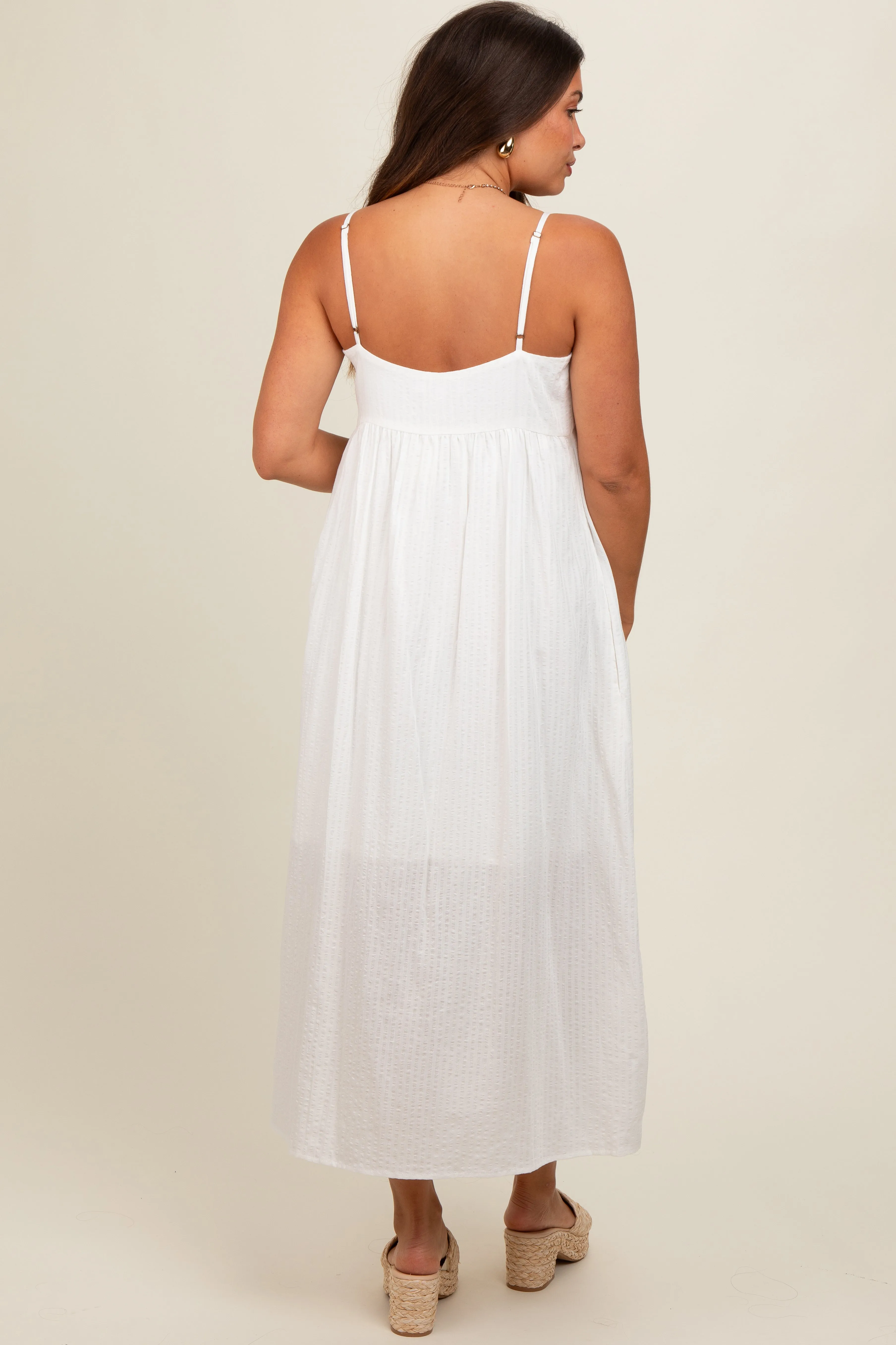 White Striped V-Neck Sleeveless Side Pocket Maternity Dress sold by Pinkblush product image thumbnail 3
