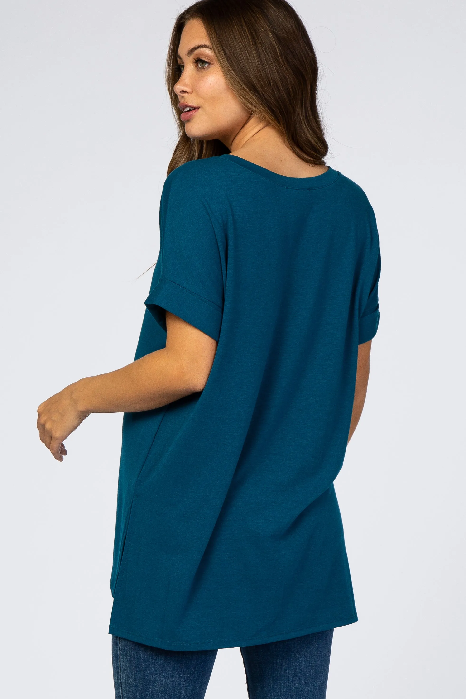 Teal V-Neck Cuffed Short Sleeve Maternity Top sold by Pinkblush product image thumbnail 3