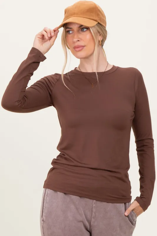 Dark Taupe Basic Long Sleeve Top sold by Pinkblush