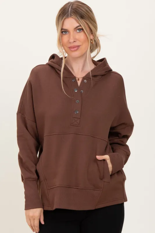 Brown Fleece Snap Button Hoodie sold by Pinkblush