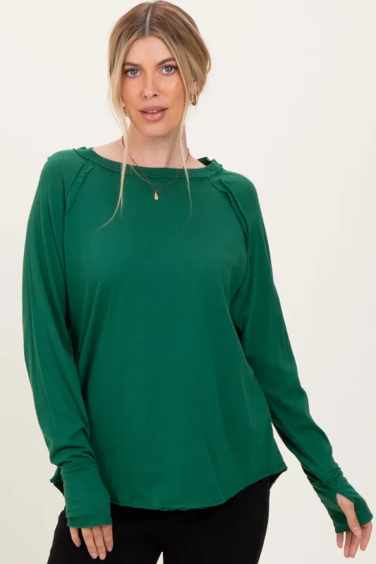 Forest Green Exposed Seam Long Sleeve Top sold by Pinkblush