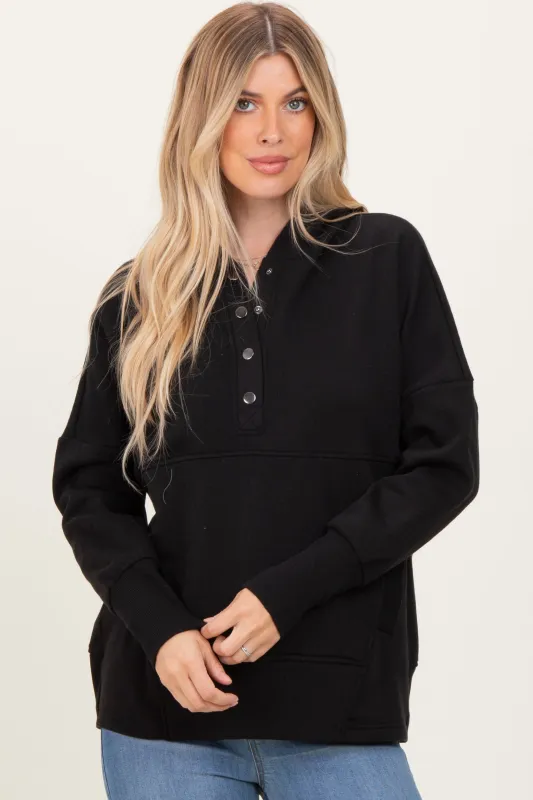 Black Fleece Snap Button Hoodie sold by Pinkblush
