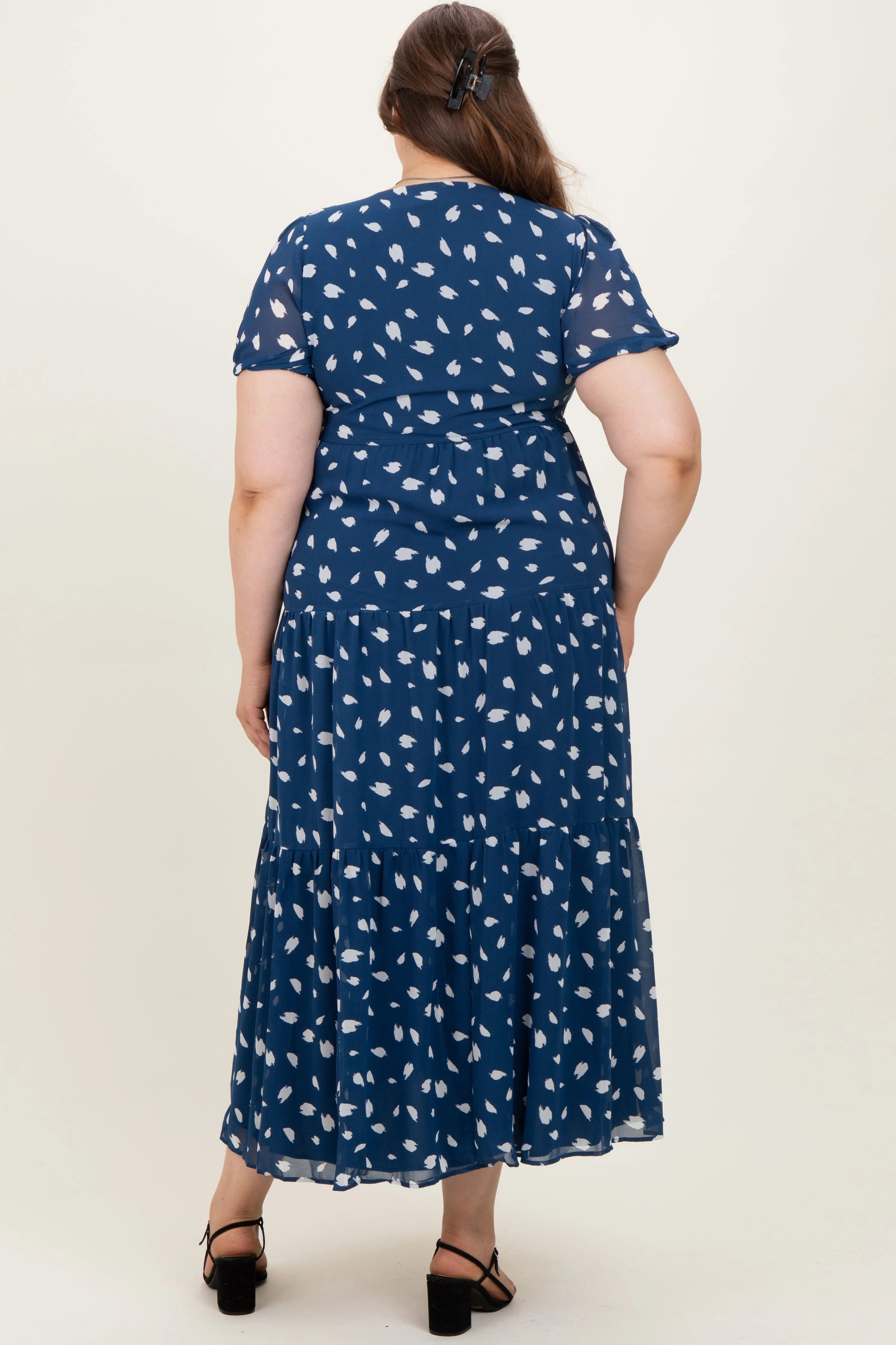 Navy Printed Button Down Tiered Maternity Plus Maxi Dress sold by Pinkblush product image thumbnail 4