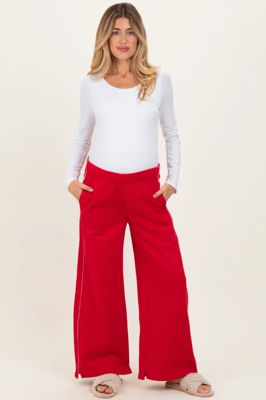 Red Fleece Wide Leg Maternity Sweatpants sold by Pinkblush