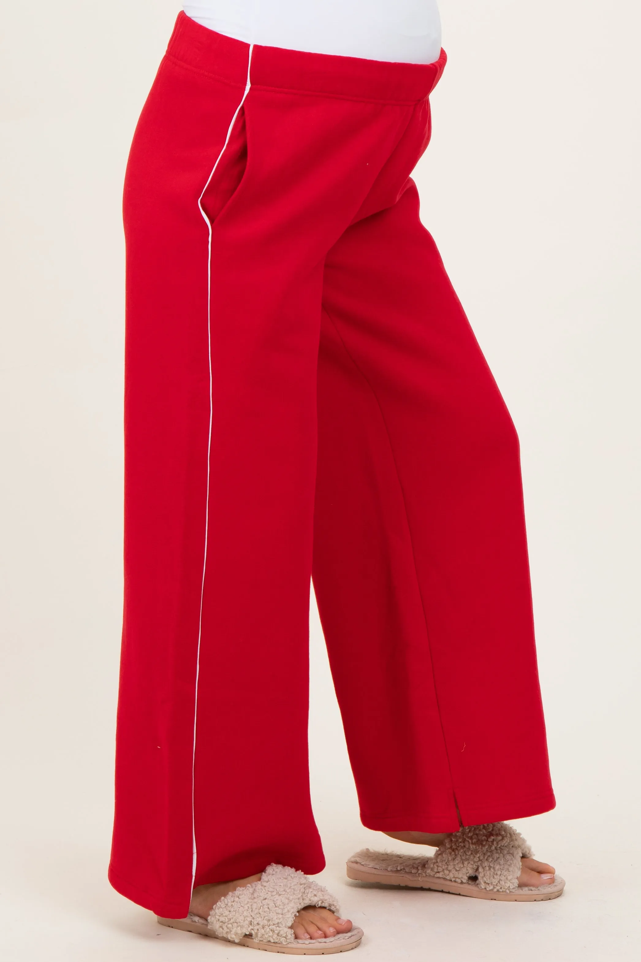 Red Fleece Wide Leg Maternity Sweatpants sold by Pinkblush product image thumbnail 3
