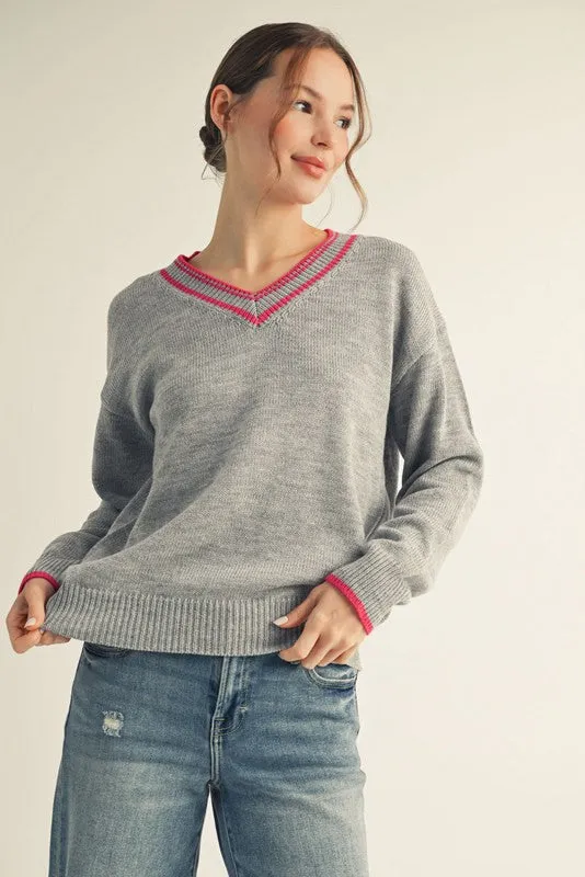 Heather Grey Contrast Detail V-Neck Maternity Sweater sold by Pinkblush product image thumbnail 5