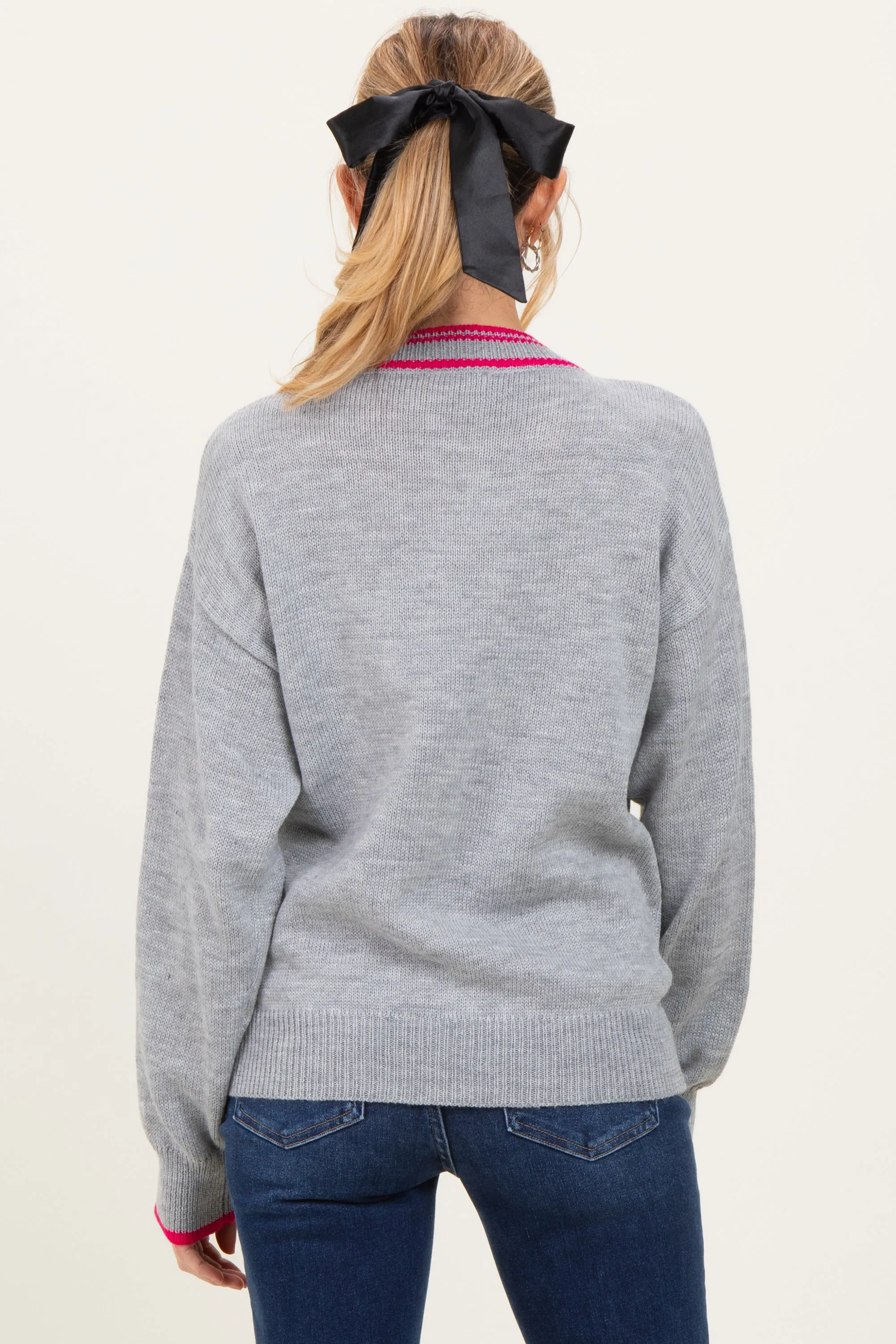 Heather Grey Contrast Detail V-Neck Maternity Sweater sold by Pinkblush product image thumbnail 4