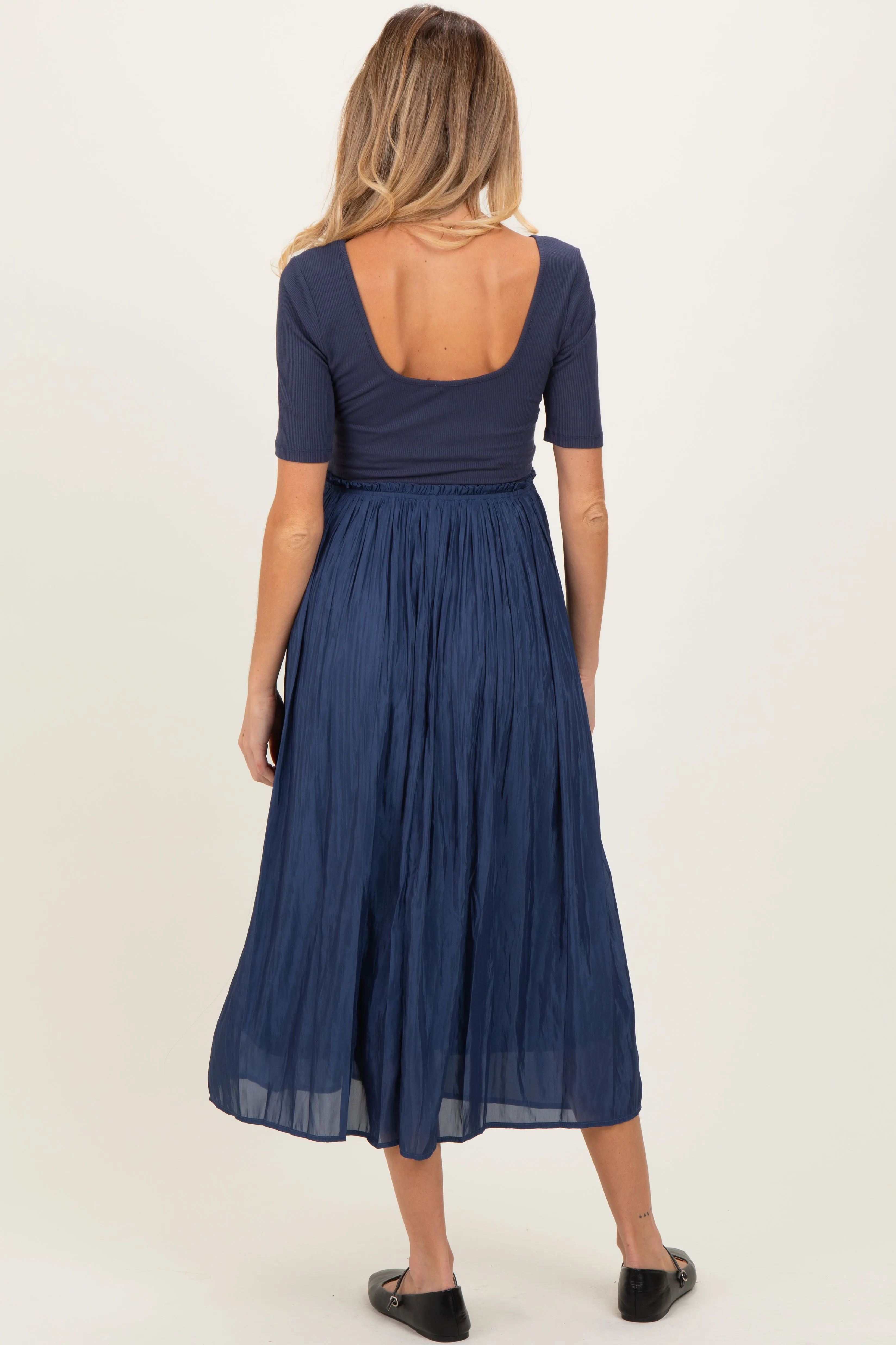 Navy Scoop Neck Pleated Skirt Ballet Maternity Dress sold by Pinkblush product image thumbnail 4