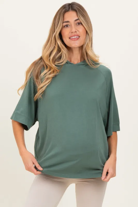 Olive Hooded Short Sleeve Maternity Top sold by Pinkblush