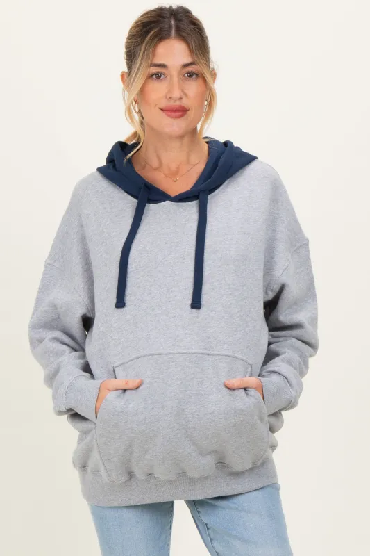 Navy Heather Grey Colorblock Maternity Hoodie sold by Pinkblush