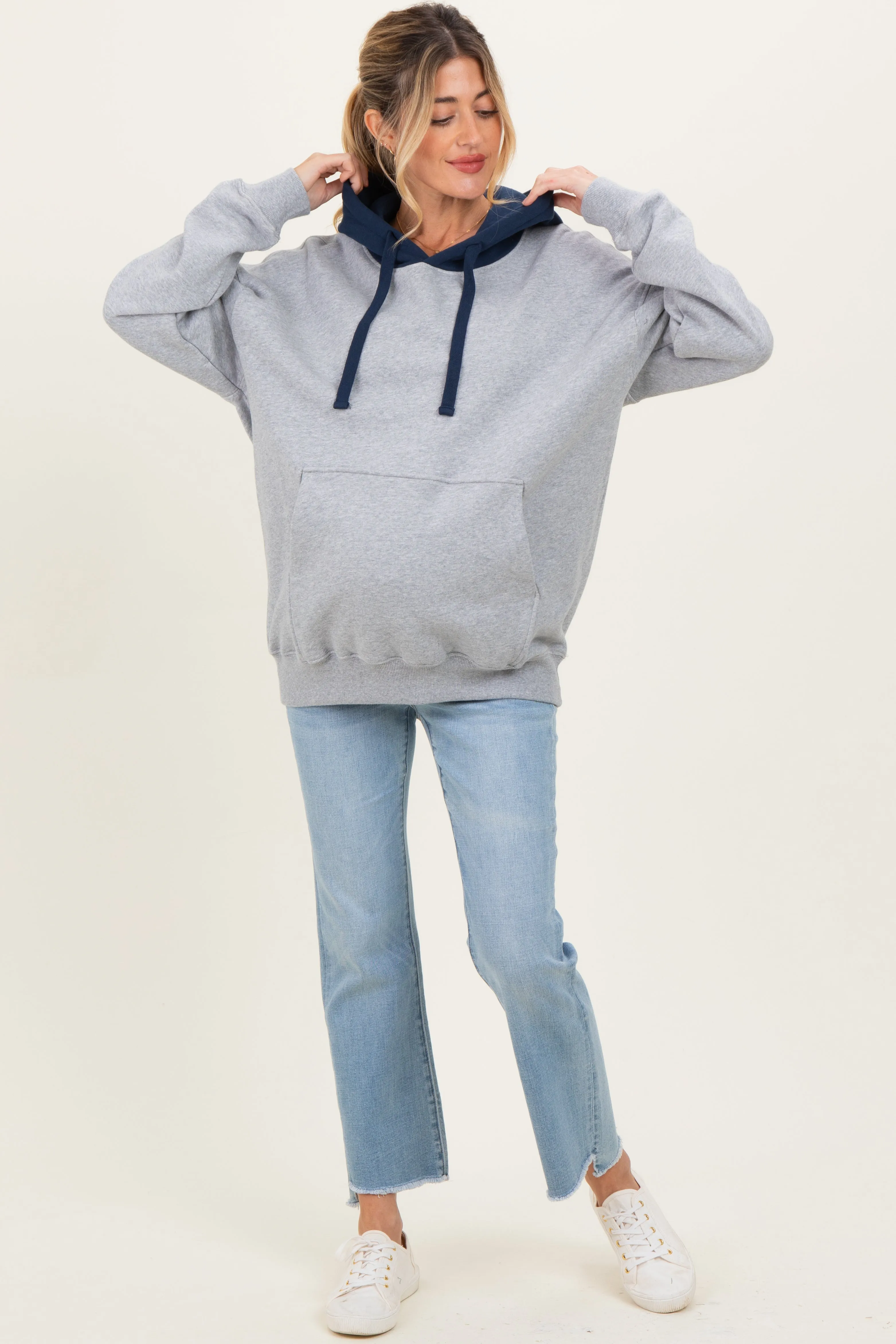 Navy Heather Grey Colorblock Maternity Hoodie sold by Pinkblush product image thumbnail 2