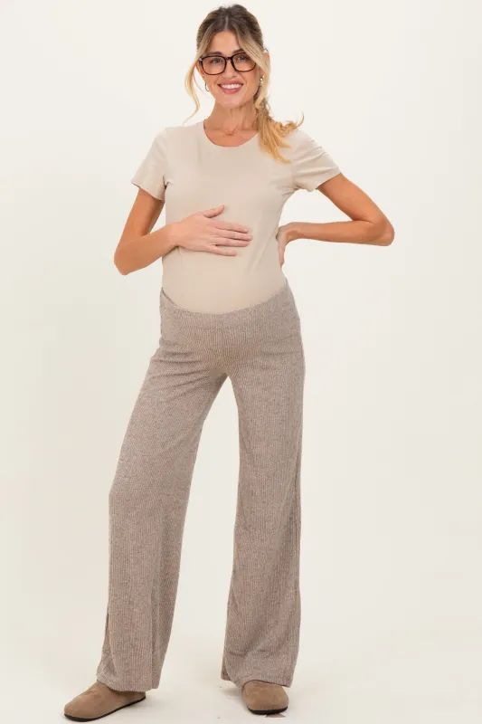 Beige Brushed Knit Flare Leg Maternity Pants sold by Pinkblush
