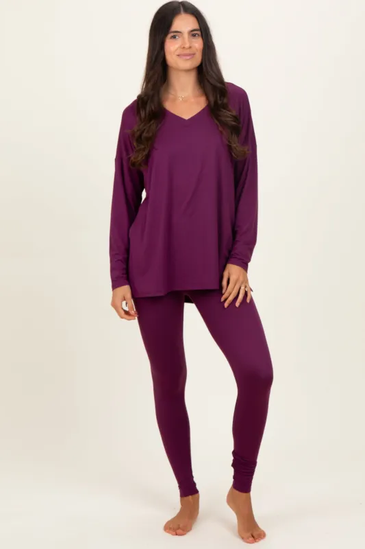 Plum Brushed Knit Oversized Top and Legging Set sold by Pinkblush