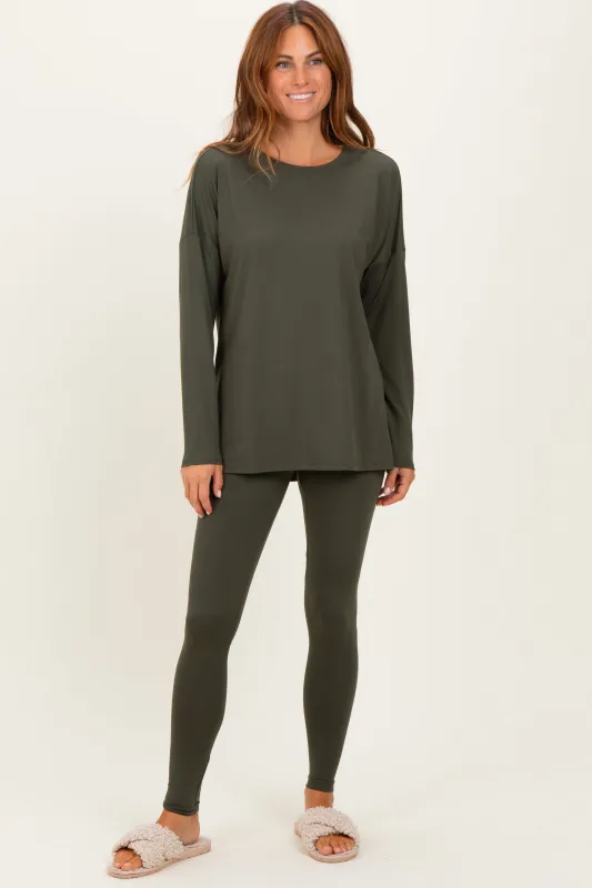 Olive Brushed Knit Oversized Top and Legging Set sold by Pinkblush