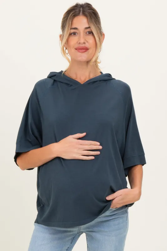 Navy Hooded Short Sleeve Maternity Top sold by Pinkblush