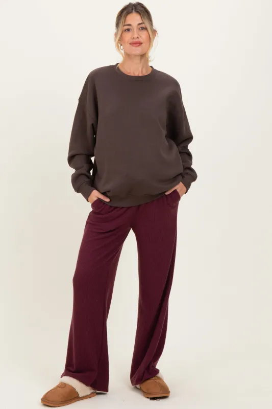 Burgundy Brushed Ribbed Knit Maternity Lounge Pants sold by Pinkblush