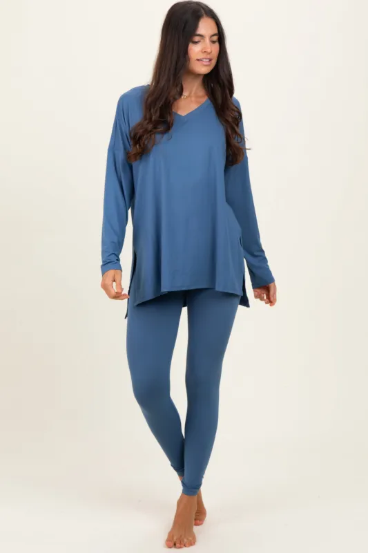 Blue Brushed Knit Oversized Top and Legging Set sold by Pinkblush