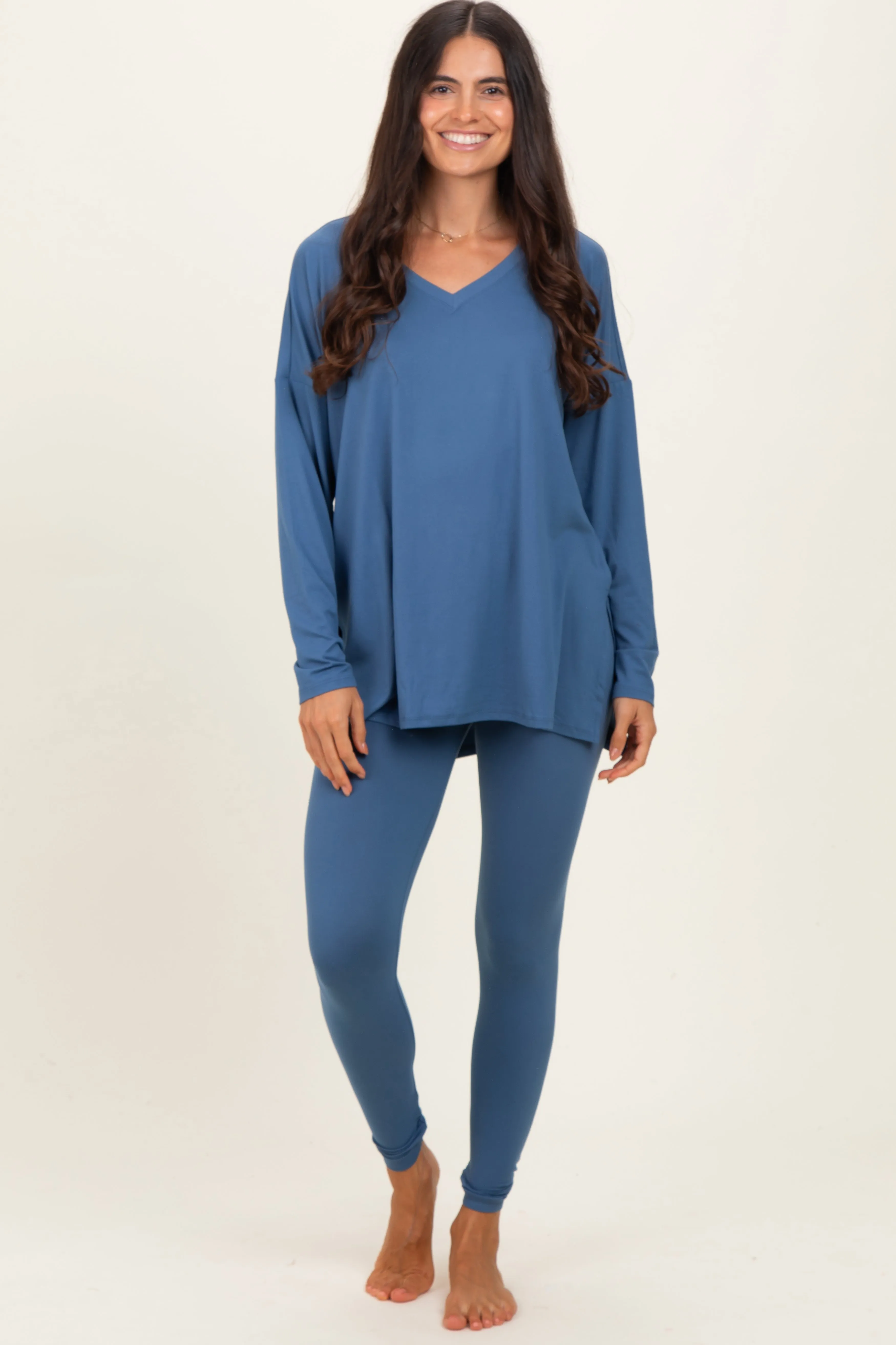 Blue Brushed Knit Oversized Top and Legging Set sold by Pinkblush product image thumbnail 2