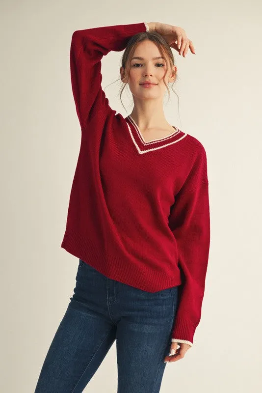 Burgundy Contrast Detail V-Neck Maternity Sweater sold by Pinkblush product image thumbnail 5