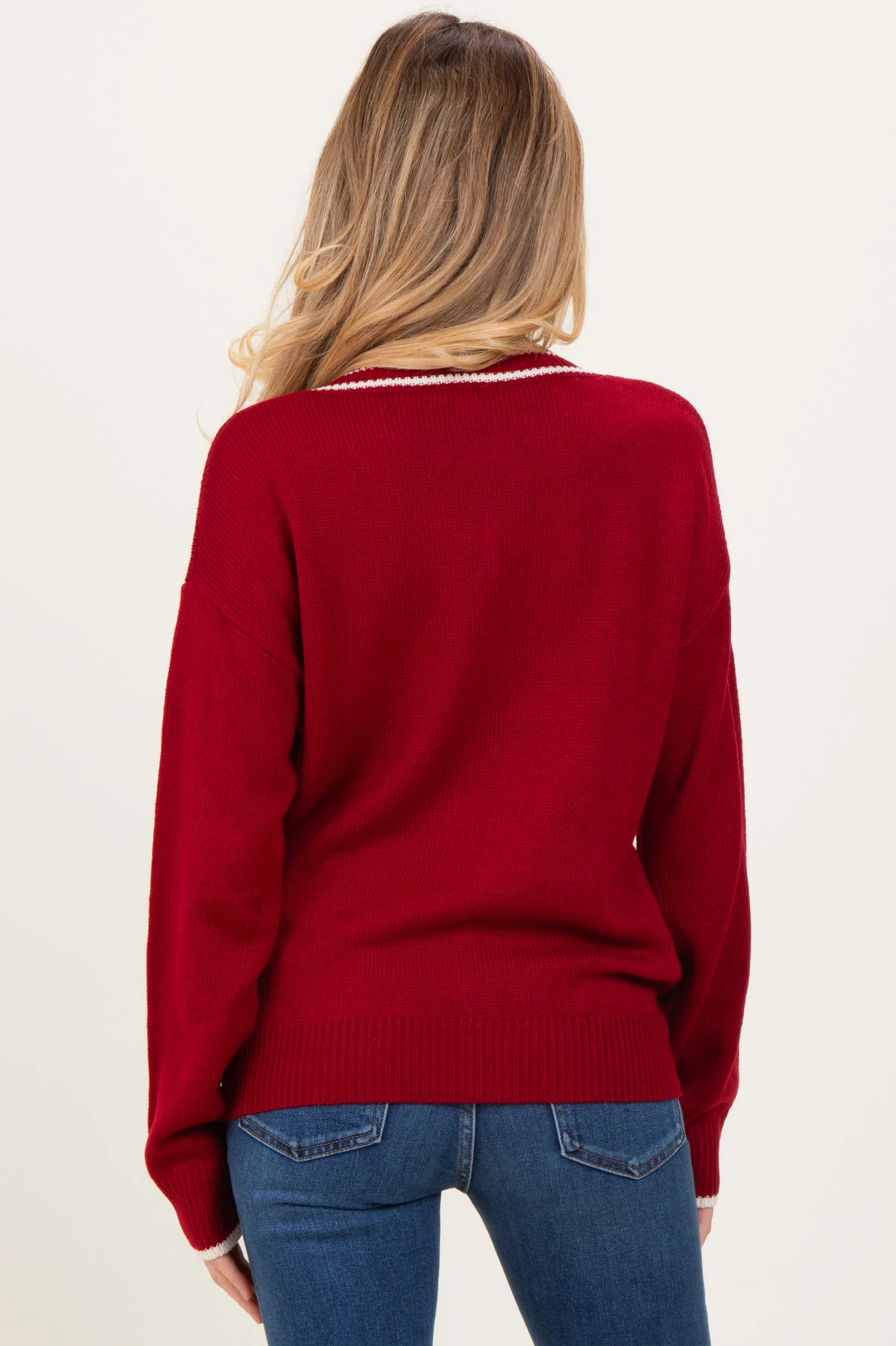 Burgundy Contrast Detail V-Neck Maternity Sweater sold by Pinkblush product image thumbnail 4