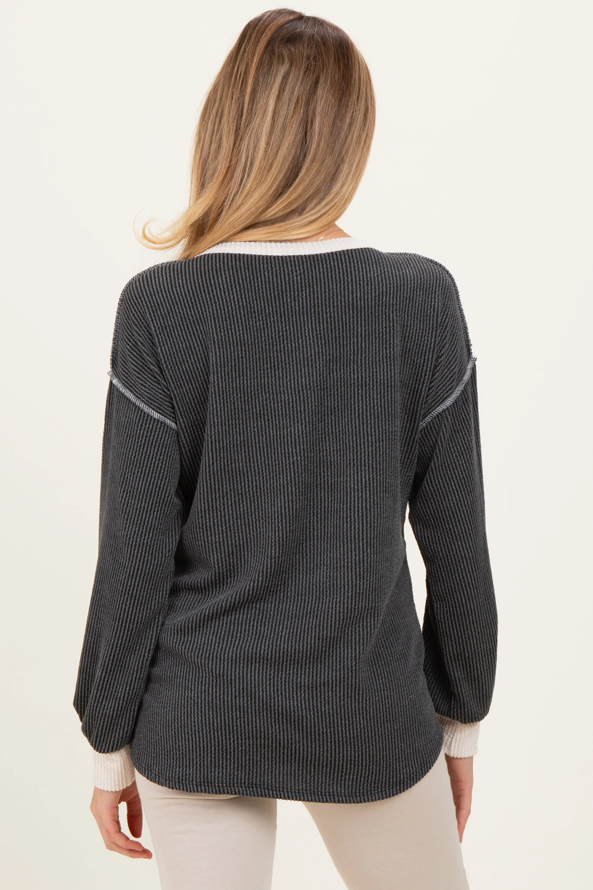 Charcoal Textured Rib Bubble Sleeve Maternity Henley sold by Pinkblush product image thumbnail 4