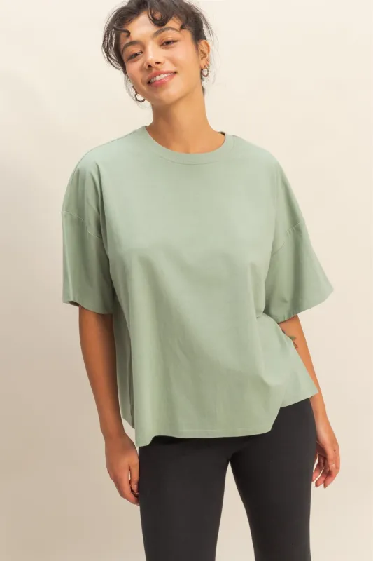 Light Sage Crew Neck Short Sleeve Oversized T-Shirt sold by Pinkblush