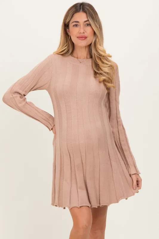 Mocha Wide Rib Maternity Mini Sweater Dress sold by Pinkblush