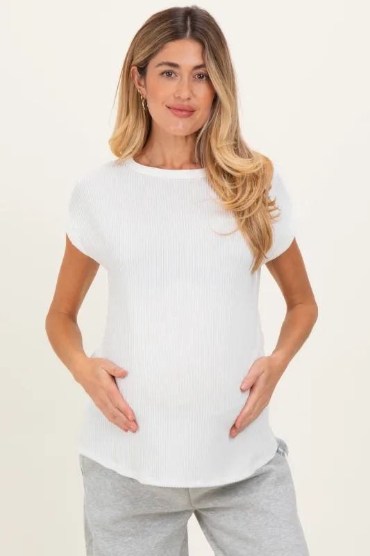 Ivory Textured Rib Maternity Short Sleeve Top sold by Pinkblush