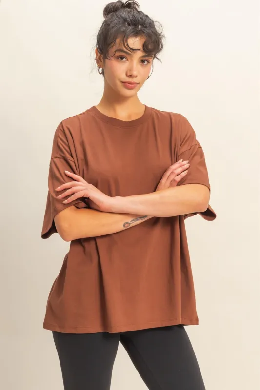 Chestnut Crew Neck Short Sleeve Oversized T-Shirt sold by Pinkblush