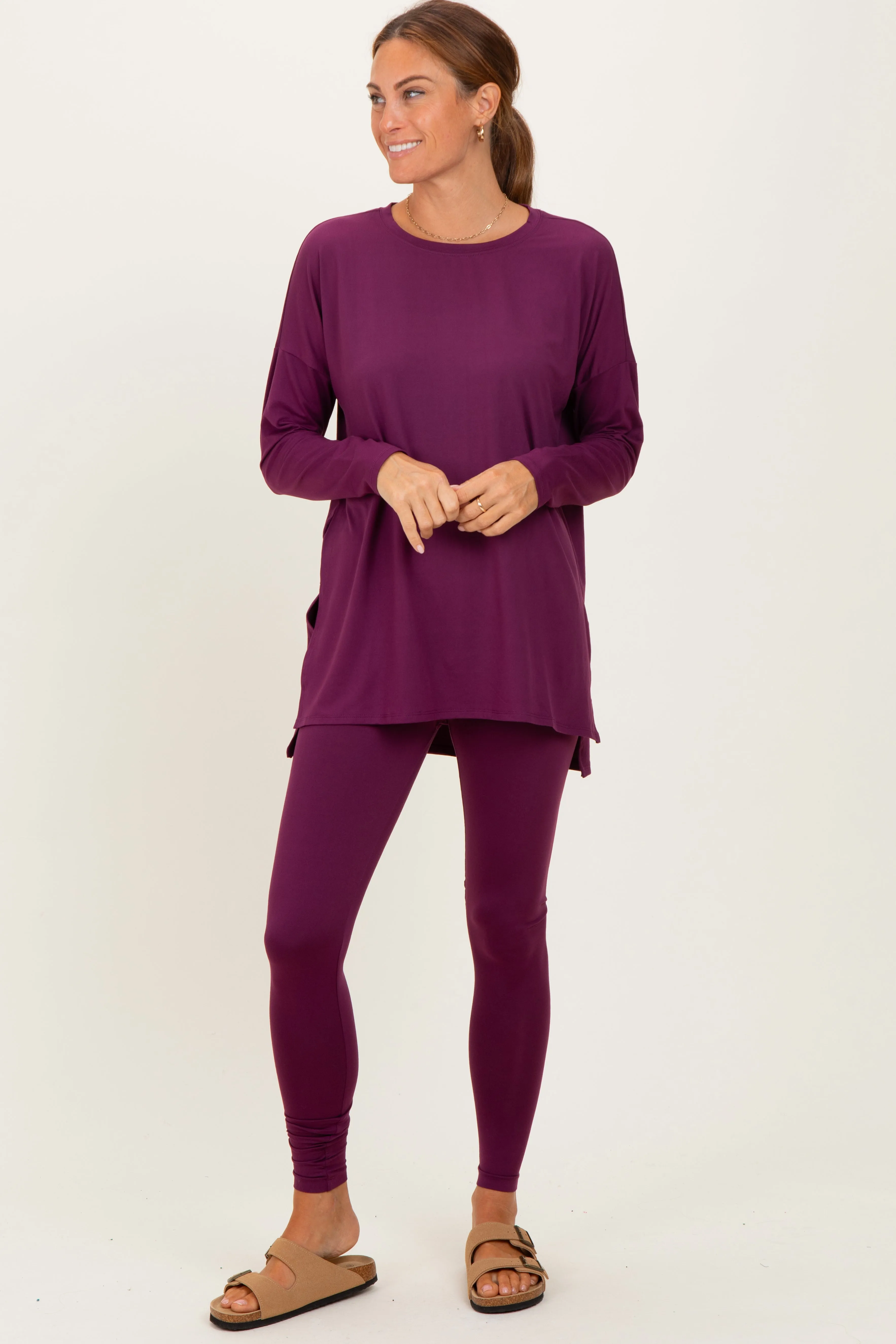 Plum Brushed Knit Oversized Top and Legging Set sold by Pinkblush product image thumbnail 2