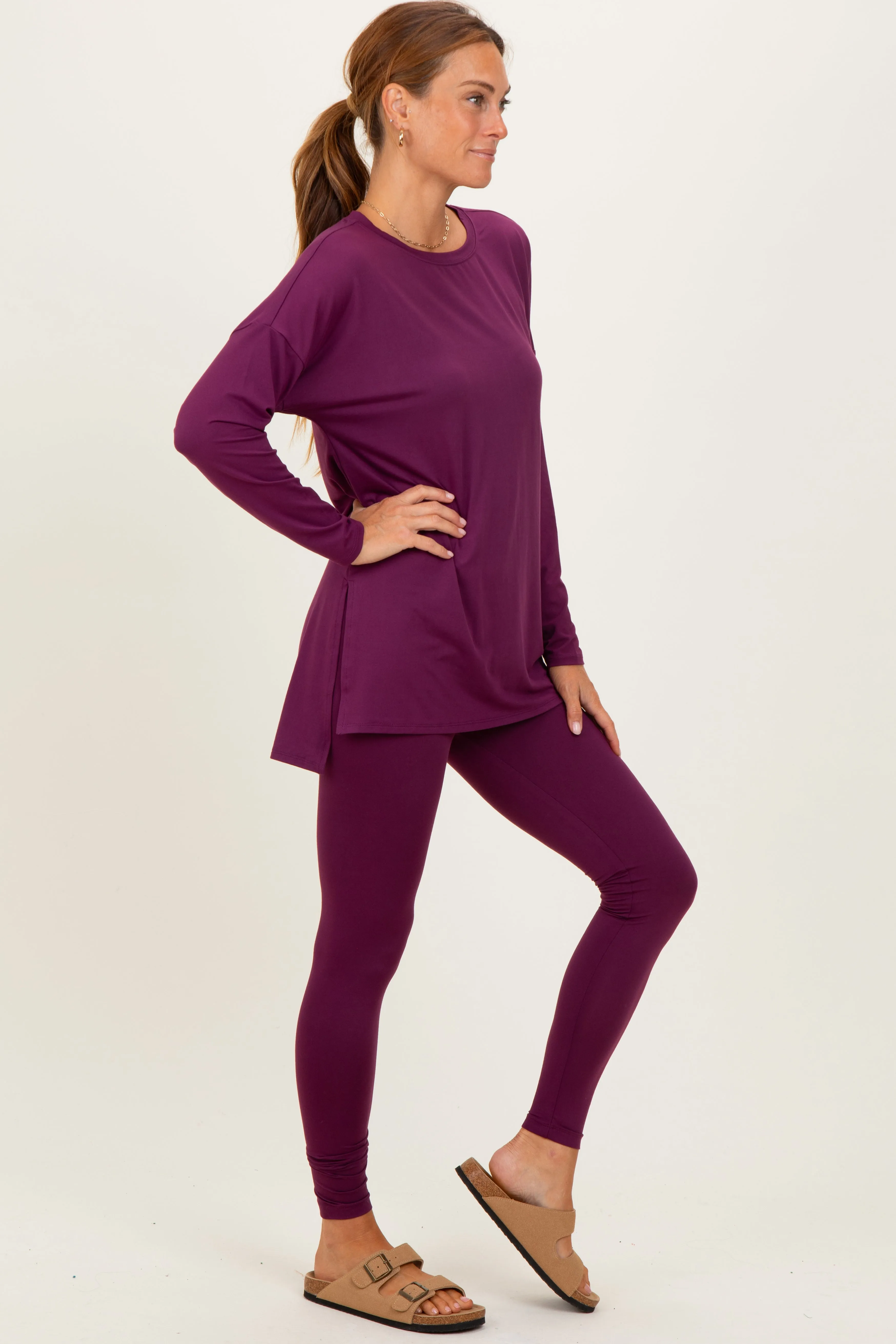 Plum Brushed Knit Oversized Top and Legging Set sold by Pinkblush product image thumbnail 3