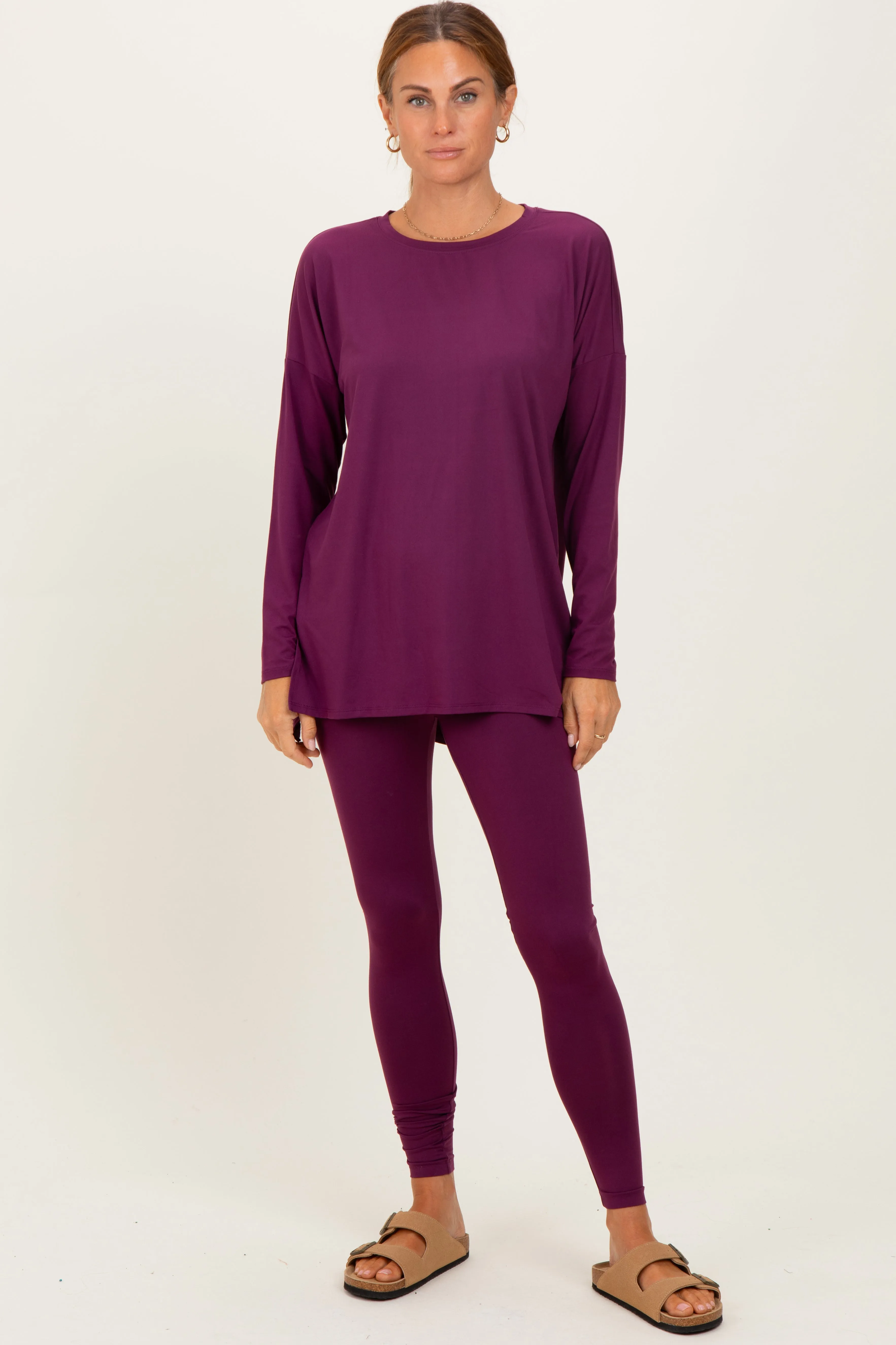 Plum Brushed Knit Oversized Top and Legging Set sold by Pinkblush