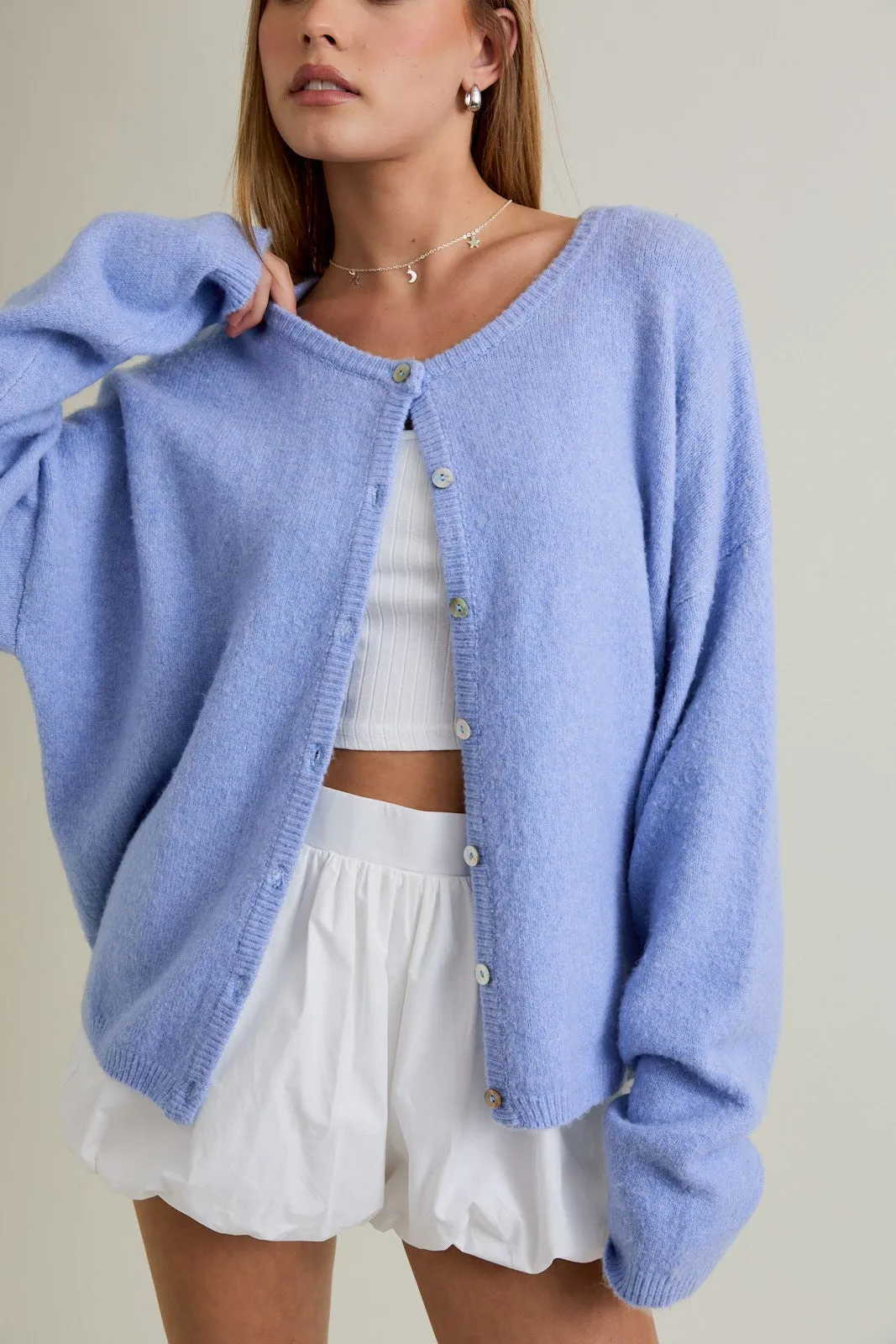 Light Blue Classic Crew Neck Button Cardigan sold by Pinkblush product image thumbnail 5