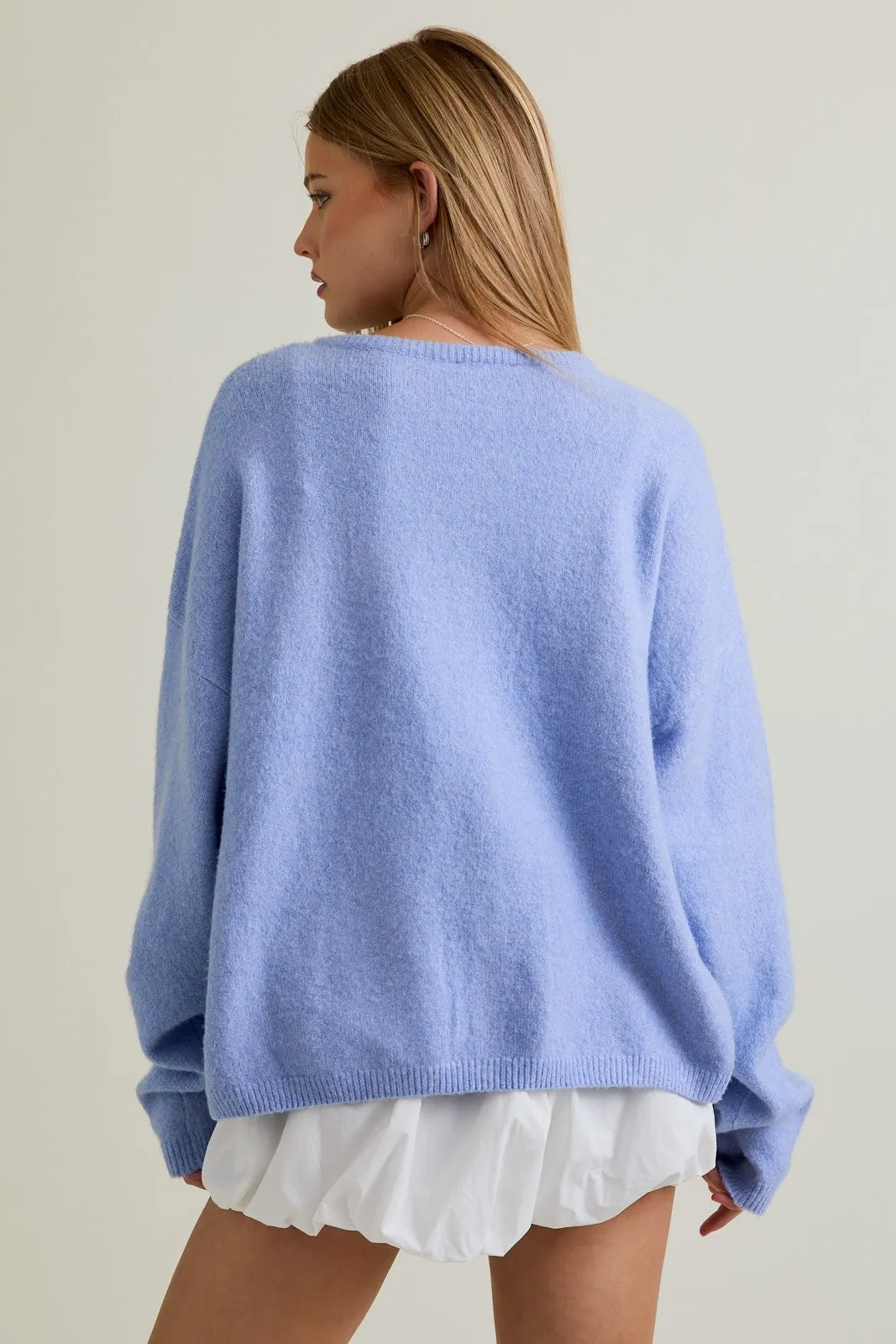 Light Blue Classic Crew Neck Button Cardigan sold by Pinkblush product image thumbnail 3