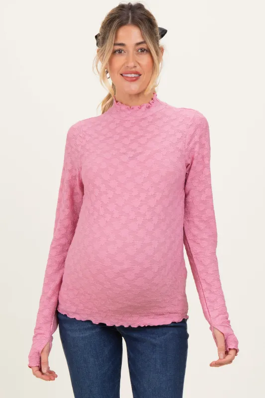 Mauve Thumbhole Sleeves Mock Neck Lace Maternity Top sold by Pinkblush
