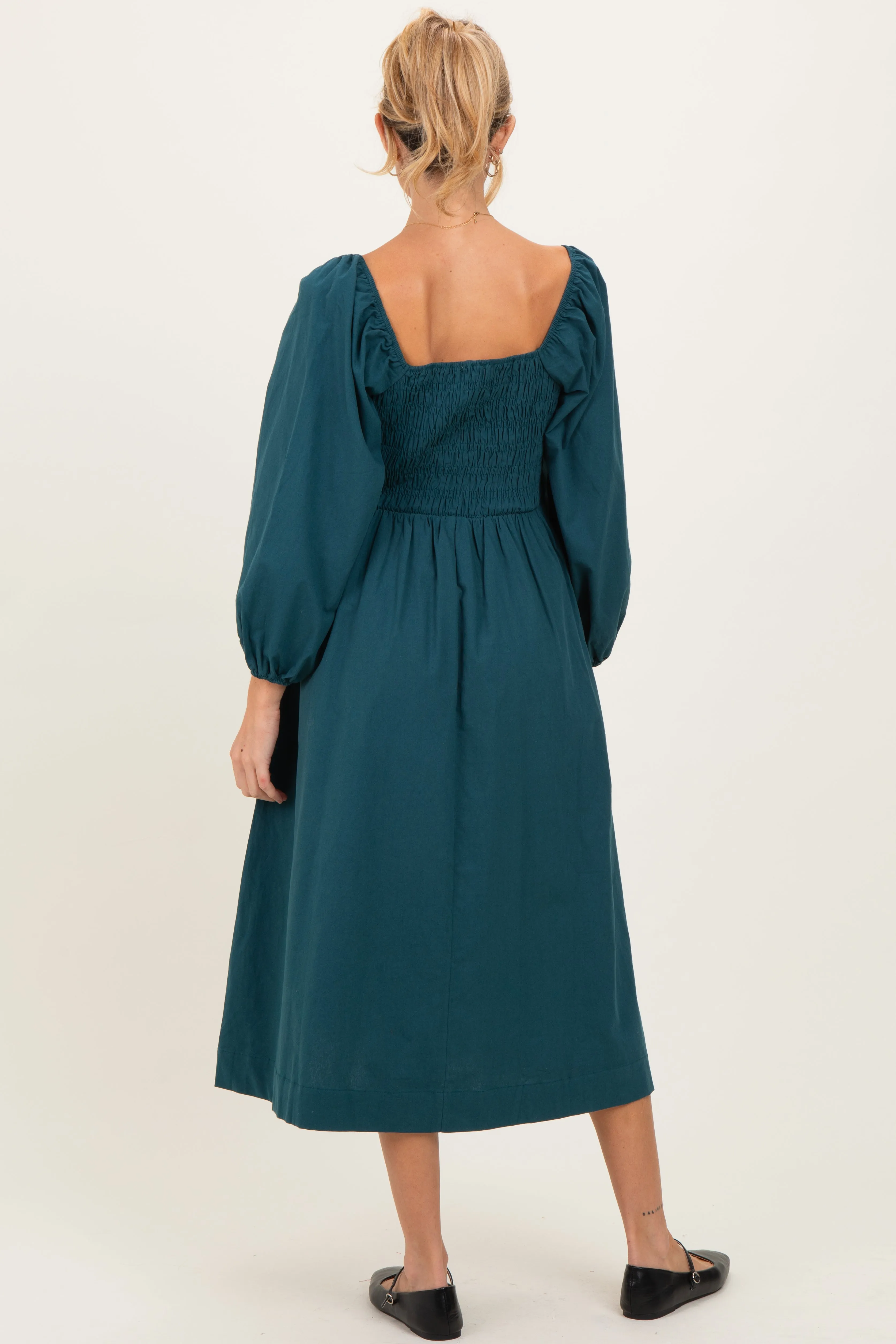 Forest Green Bow Detail Smocked Maternity Midi Dress sold by Pinkblush product image thumbnail 3