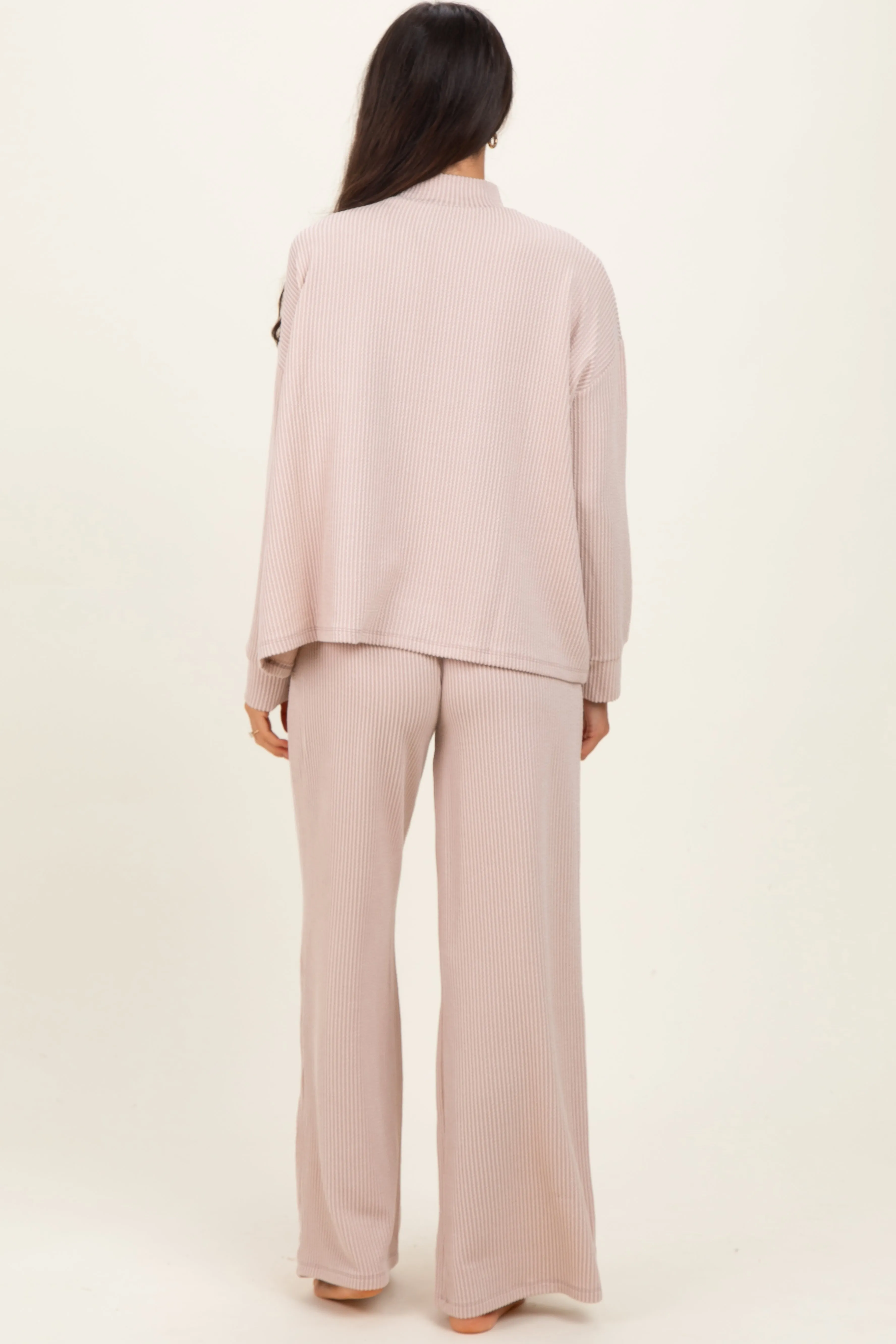 Beige Textured Rib Mock Neck Long Sleeve Pants Set sold by Pinkblush product image thumbnail 4