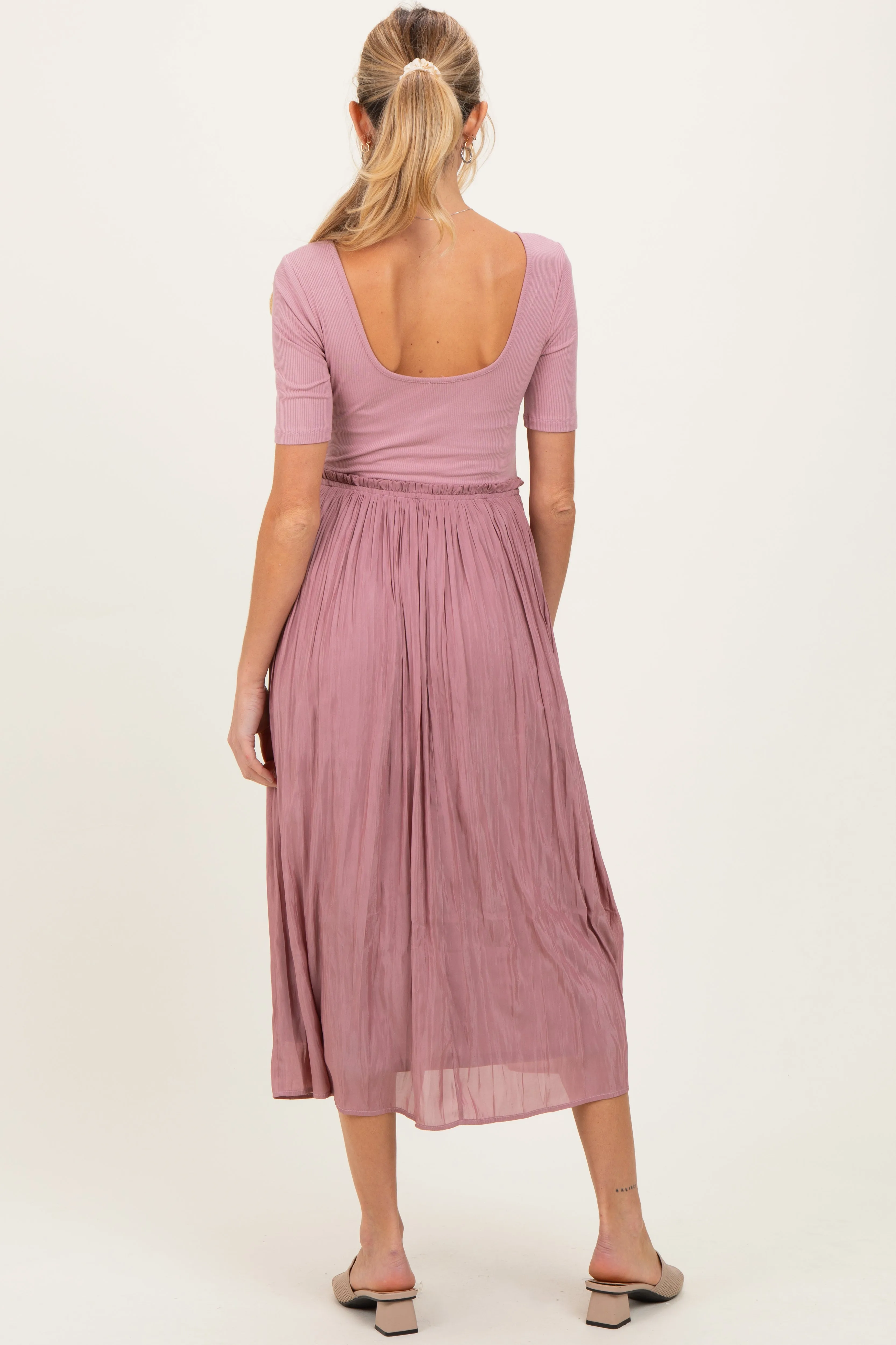 Mauve Scoop Neck Pleated Skirt Ballet Maternity Dress sold by Pinkblush product image thumbnail 4