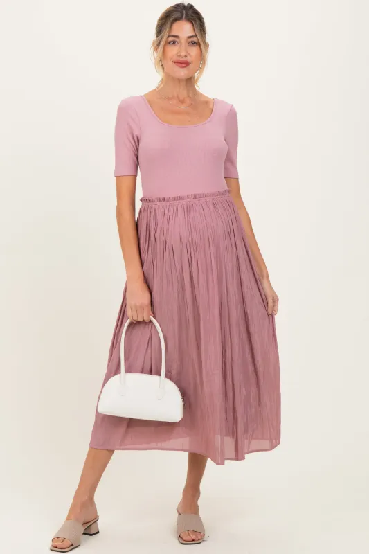 Mauve Scoop Neck Pleated Skirt Ballet Maternity Dress sold by Pinkblush