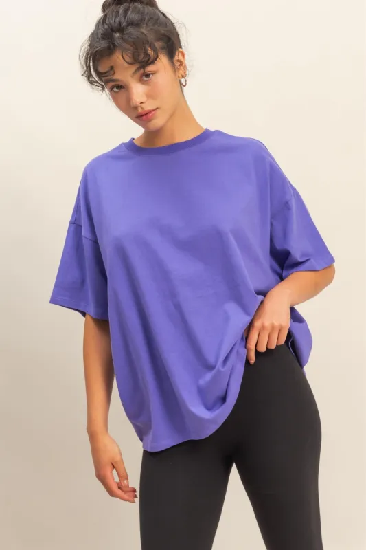 Purple Crew Neck Short Sleeve Oversized T-Shirt sold by Pinkblush